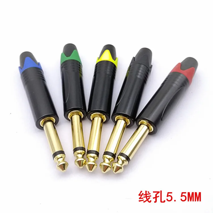 

10pcs 6.5/6.35 Single tone audio plug large two core gold-plated color internal thread microphone connector welding EL Products