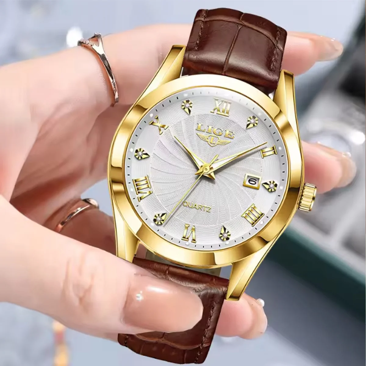 LIGE Luxury Women's Waterproof Leather Strap Fashion Watch