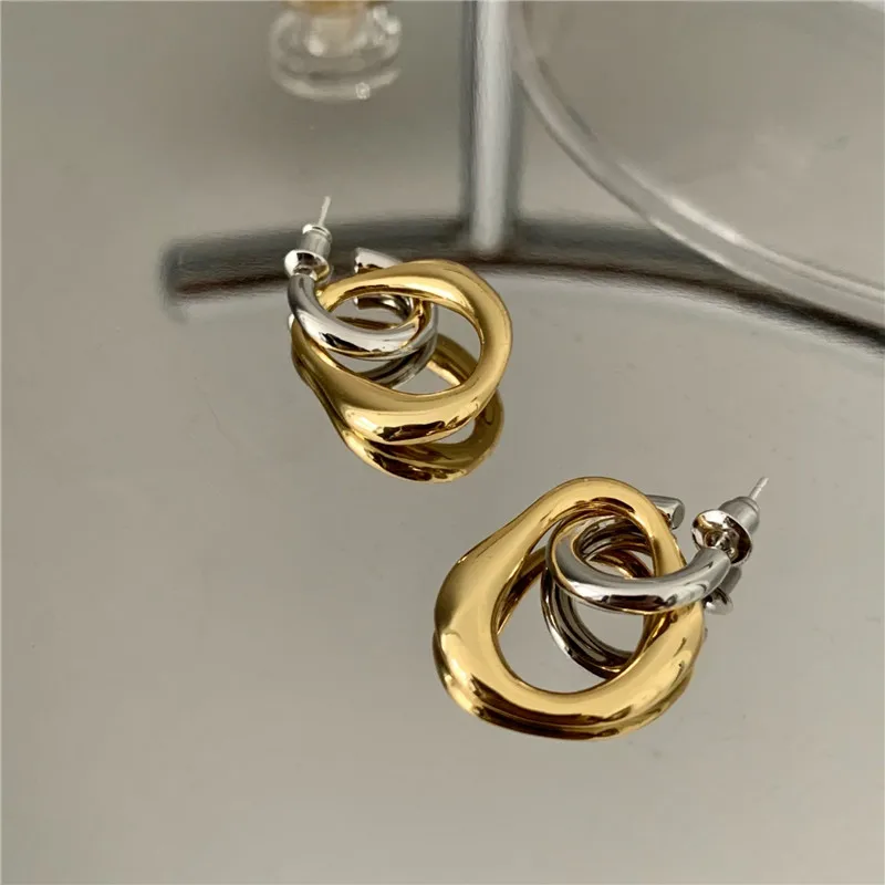 Stud Earrings XIALUOKE Vintage Metal Irregular Double-color for Women Separable
