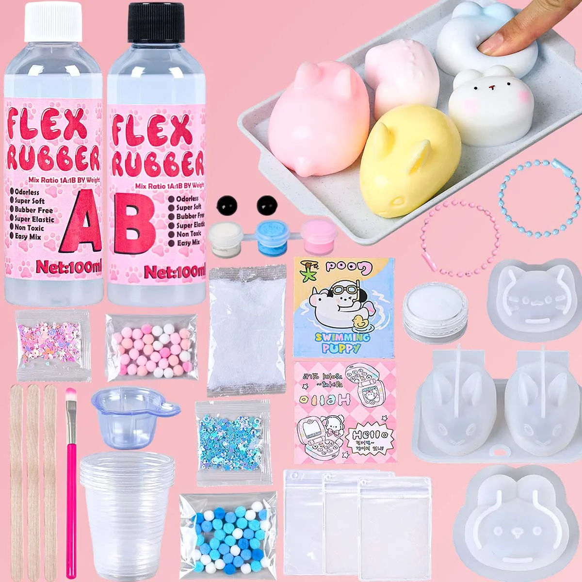 Kit Squishy Taba Fai-da-Te, Set per Creazioni Artistiche di Gatti e Conigli Cartoon, Materiali per Modellare, Set per Realizzare Squishy, Regali Antistress - immagine 6