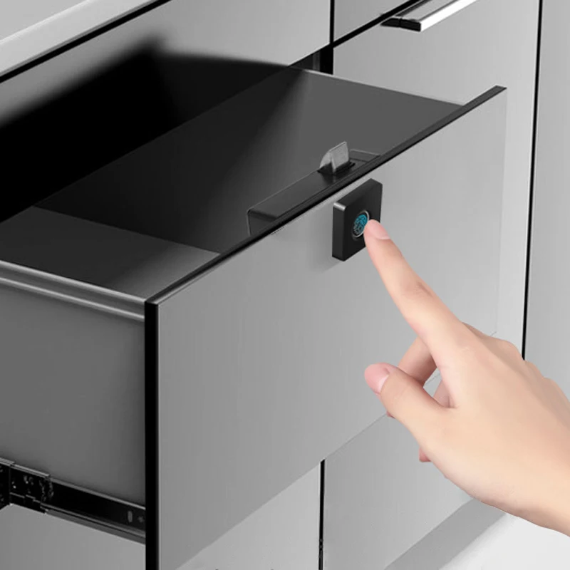 Drawer Lock T4 Smart Fingerprint Lock Keyless Drawer Lock Office File Cabinet Storage Locker Nightstand Anti-theft Free Punching