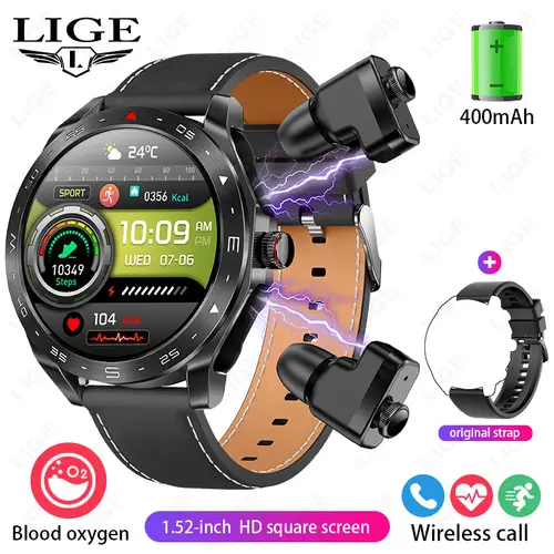 LIGE Smartwatch With Earbuds Bluetooth Headset Speaker Tracker Music Sport Health Track Waterproof AMOLED Screen Men Smart Watch - Image 13
