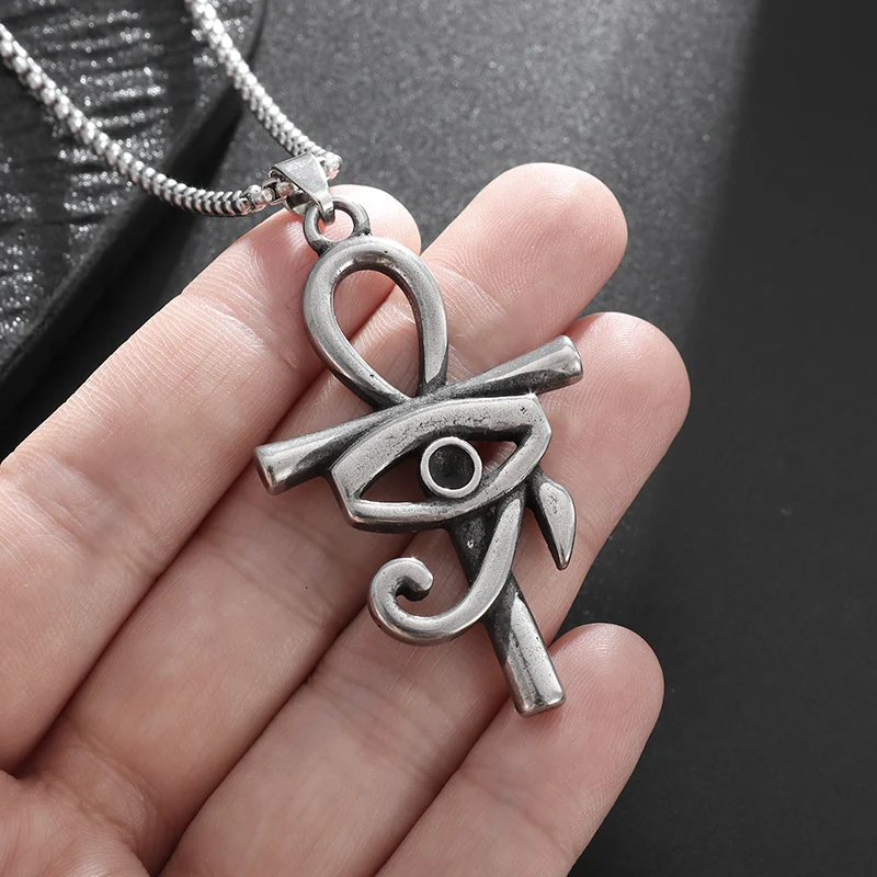 Silvora Collana Unisex Egiziana In Argento 925 Con Ciondolo Occhio Di Horus E Croce Ankh – Portafortuna (Misure: 28x14 Mm)