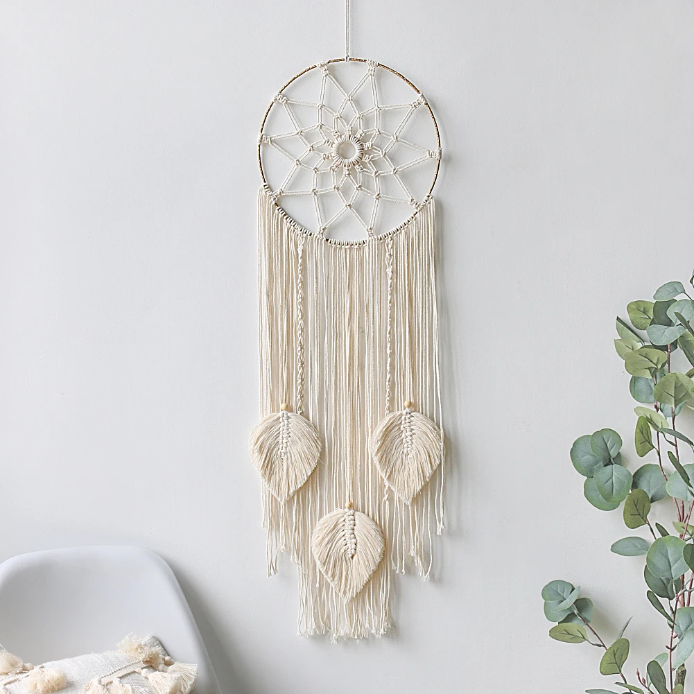 Leaf Macrame Dream Catcher Boho Macrame Wall Hanging Woven Tapestry Bohemian Wall Decor Room Decoration Farmhouse Dorm Room