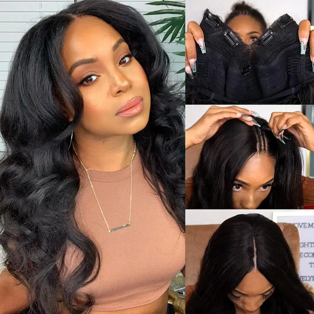 30 32 34 Inch Body Wave V Part Wig Human Hair No Leave Out 250