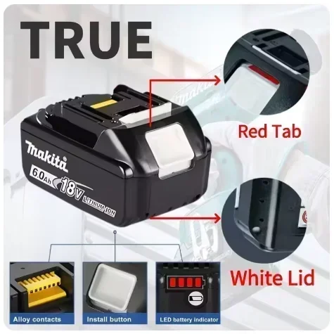 100% Original Makita 6Ah/5Ah 18V Akku, Makita DHS680Z DTD173 DGA404 DRT50 DTW600 DTD171 Ersatz-Lithium-Akku – Detail 6