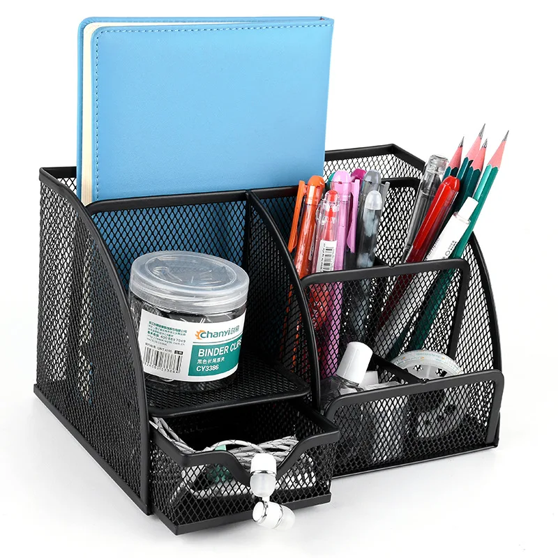 

Creative Metal Multi-Grid Hollow Pen Holder, Multi-Functional Desktop Stationery, Office Supplies Storage Box