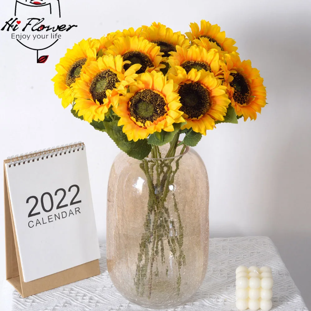 

Sunflower Artificial Flowers Branch Home Living Room Decoration Country Style Silk Plastic Fake Sun Flower Photography Props