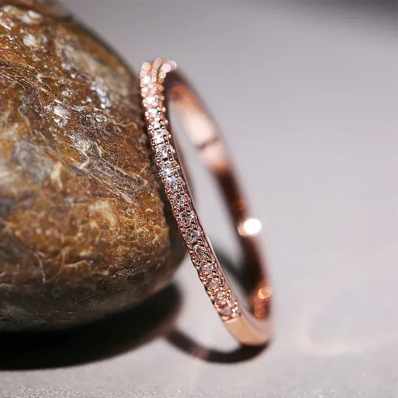 Minimalist Thin Rings for Women Wedding Brilliant Cubic Zircon Female Finger Ring Jewelry
