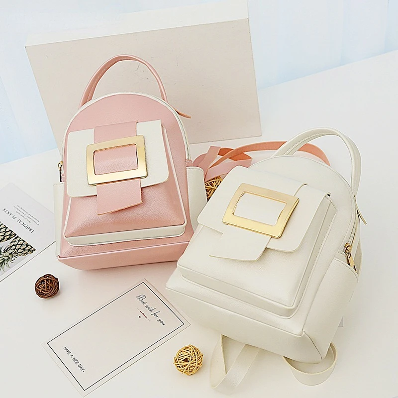 

Fashion Women Solid Color Leather Color Blocking Backpack Shoulder Bag Small Backpacks for Girls Women Mini Backpack
