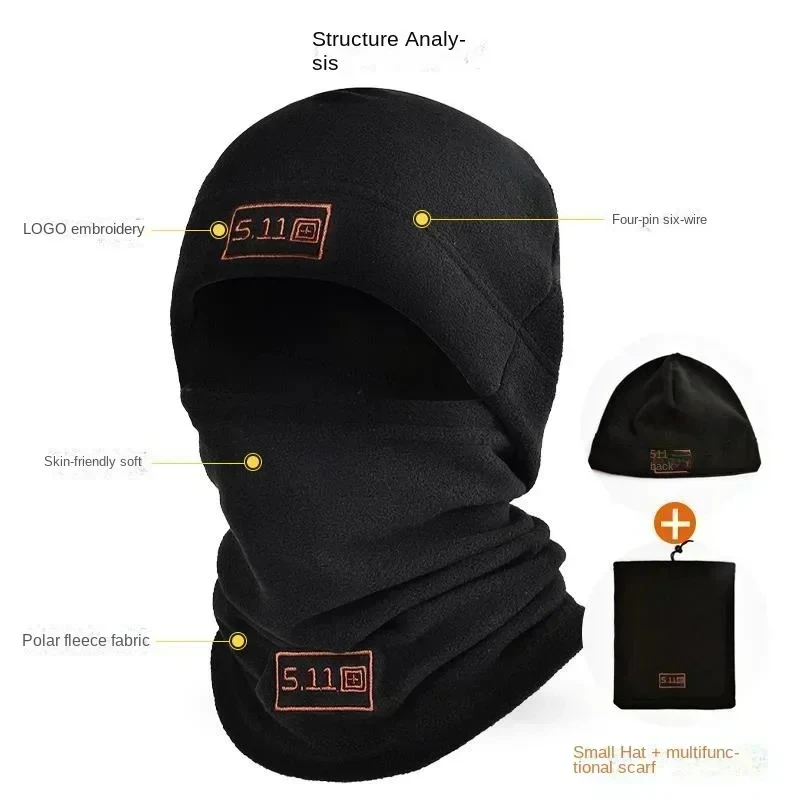 Fleece Hat and Scarf Set Tactical Military Thermal Head Cover Balaclava Face Mask Sports Neck Protector Winter