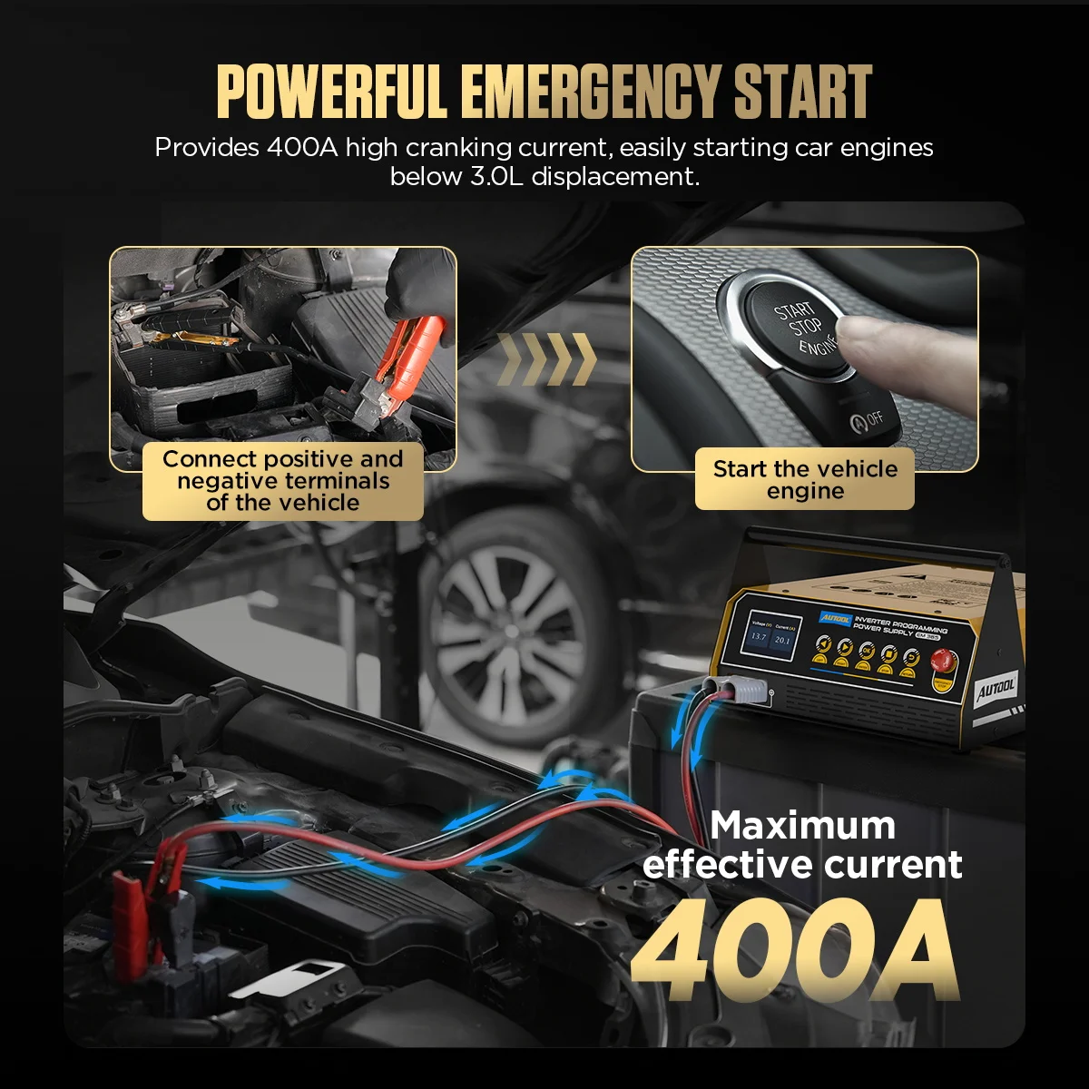 AUTOOL EM365 Automotive Uninterruptible 110V/220V Inverter Car Power Supply Batt