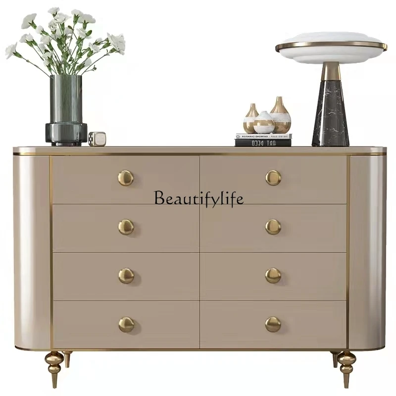 

Affordable Luxury Style Chest of Drawers Modern Minimalist Stone Plate Bedroom Living Room Solid Wood Storage Drawer Locker
