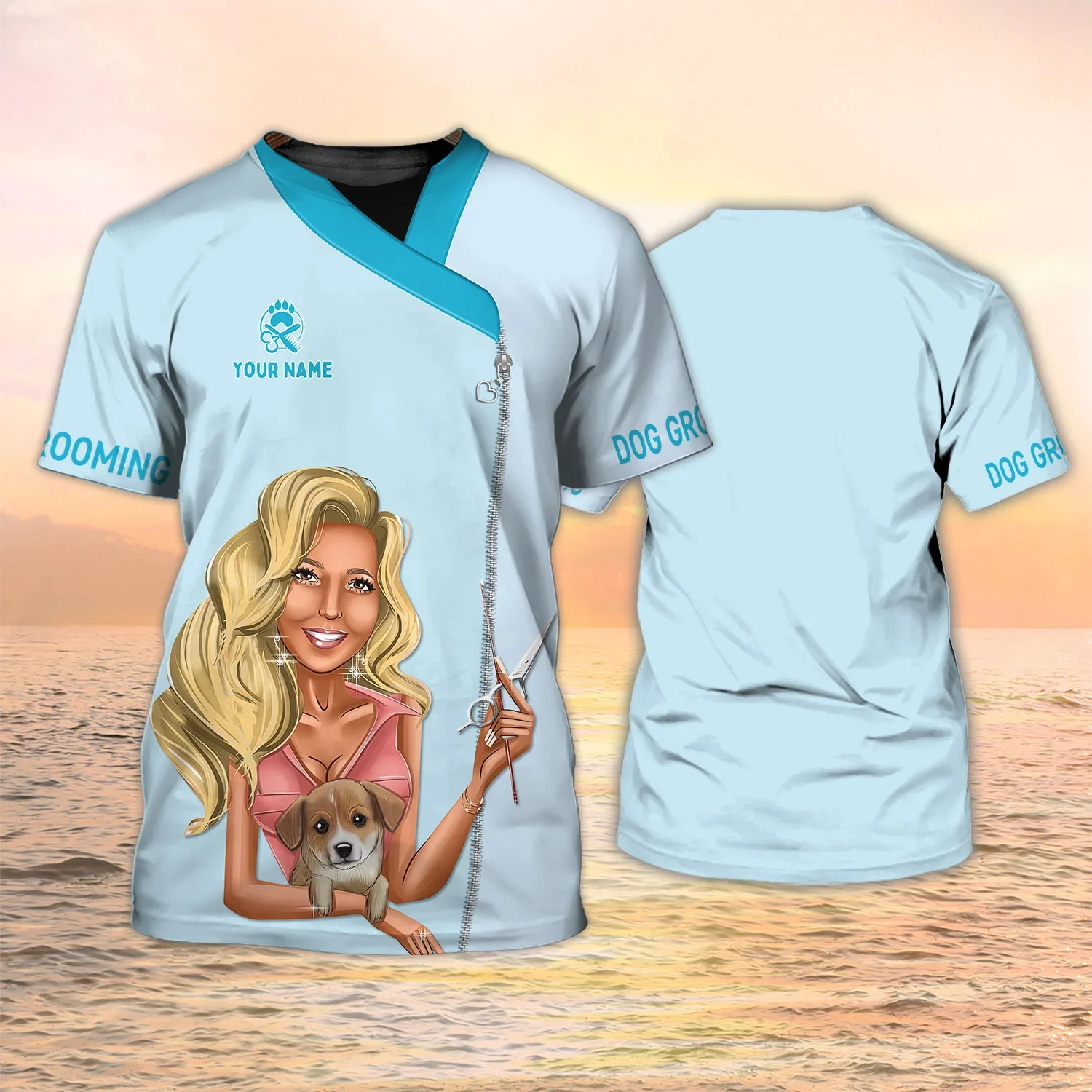 Neueste Sommer männer T-shirt Hund Groomer Pesonalisierte Name 3D Gedruckt t-shirt Unisex Casual Tops Hundesalon Salon Uniform DW151 – Detail 29
