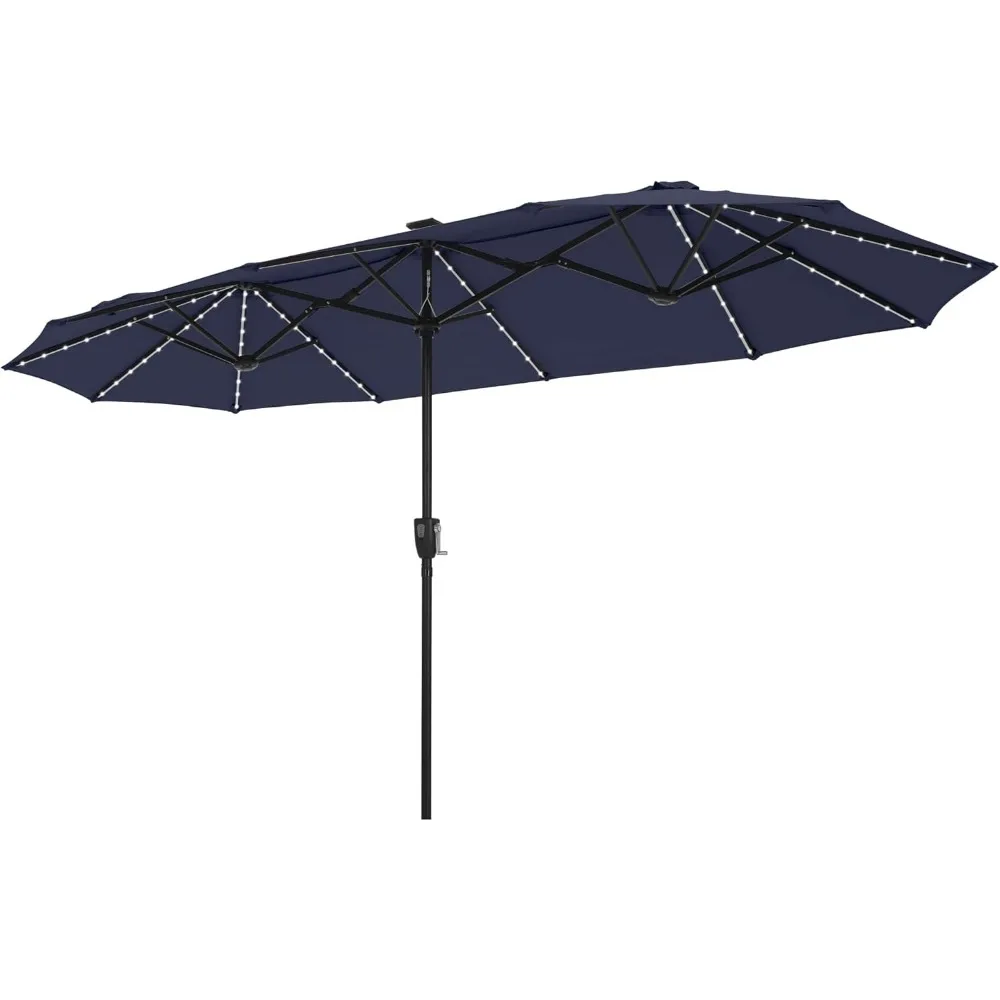 13FT Double-Sided Patio Umbrella with Solar Lights, Outdoor Table Rectangular Umbrellas with 120 LED Lights, Hand Crankf or Lawn 2