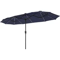 13FT Double-Sided Patio Umbrella with Solar Lights, Outdoor Table Rectangular Umbrellas with 120 LED Lights, Hand Crankf or Lawn 2