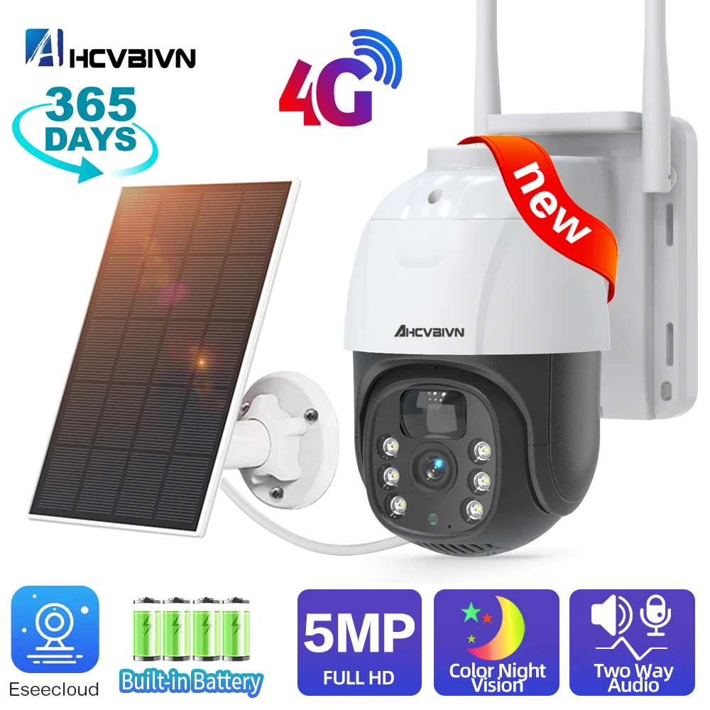 5Mp 4G Sim Telecamera Ricaricabile Ad Energia Solare Ptz Protezione Di Sicurezza Audio Esterna Sorveglianza Telecamera Cctv Rilevamento Del Movimento