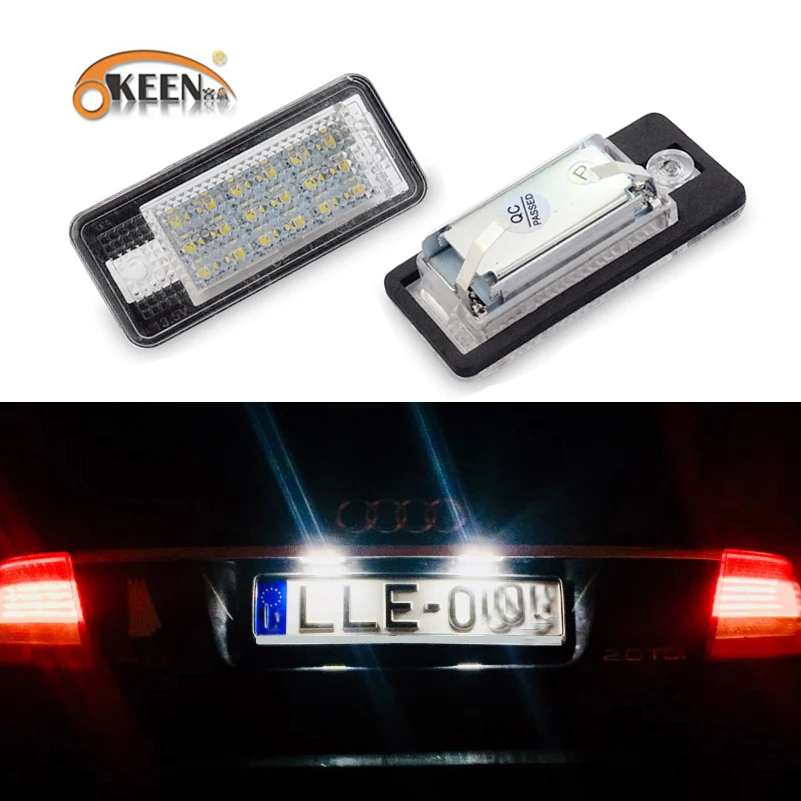 

2Pcs Error Free Car LED License Number Plate Light Light For Audi A3 S3 A4 B6 B7 S4 A6 C6 S6 A8 S8 RS4 RS6 Q7 White