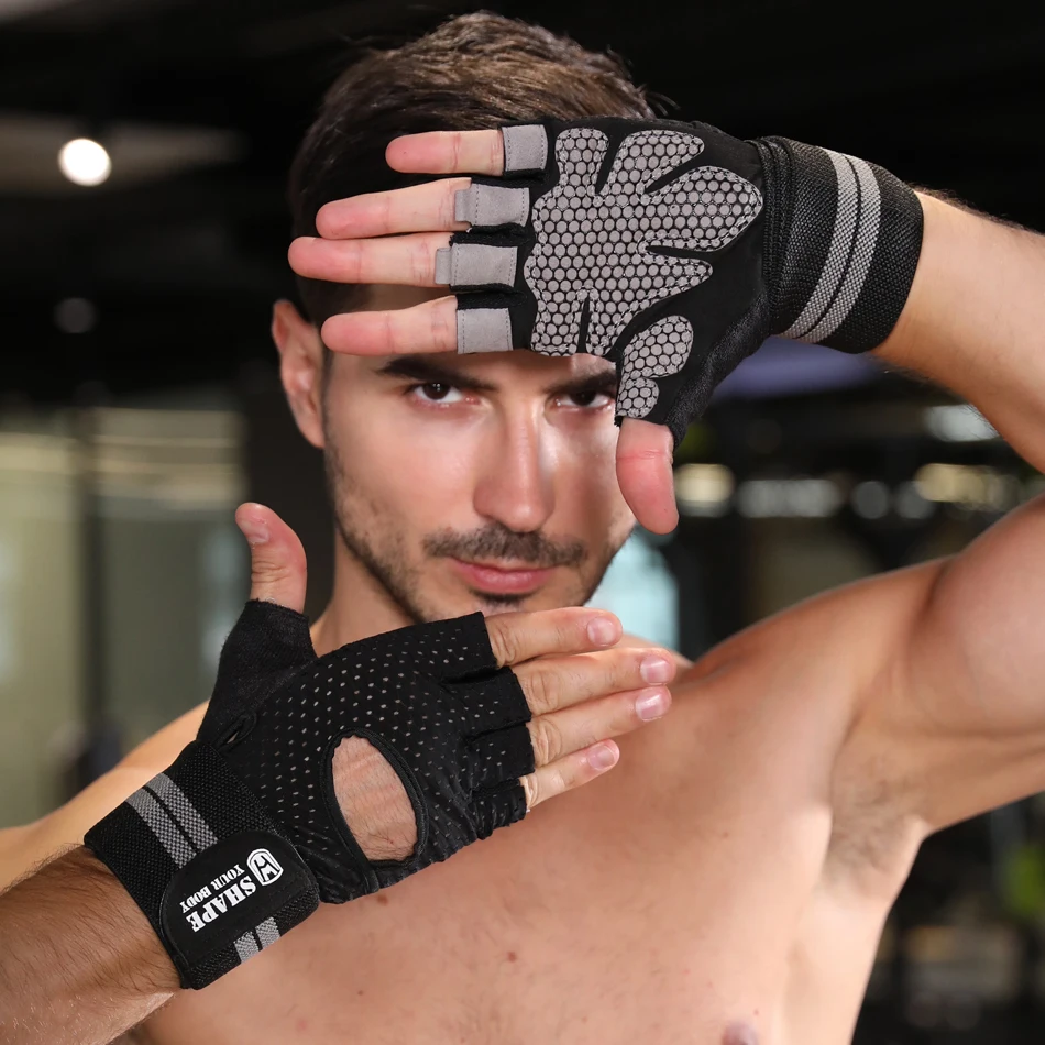 Weightlifting Gloves WorthWhile Half Finger Gym Fitness Gloves with Wrist Wrap Support for Men Women Crossfit Workout Power Weight Lifting Equipment