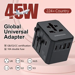 Universal Travel Adapter with Dual USB and Type - C Charging Ports - All - in - One Global Plug Solution - Universal Plug (45W Universal socket)