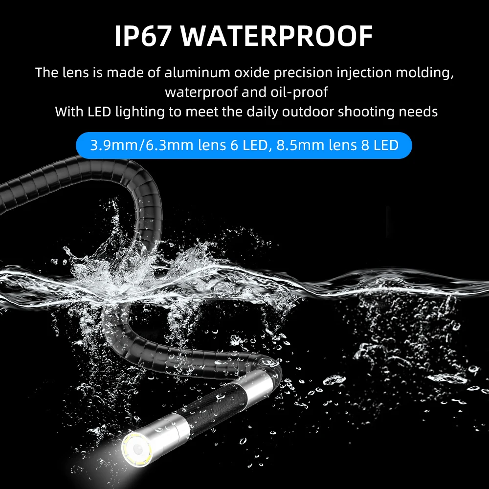 3.9 6mm Articulating Borescope 2 Way 180 Degree Steering Industrial Endoscope 5" Screen Waterproof IP67 Cam For Car Sewer