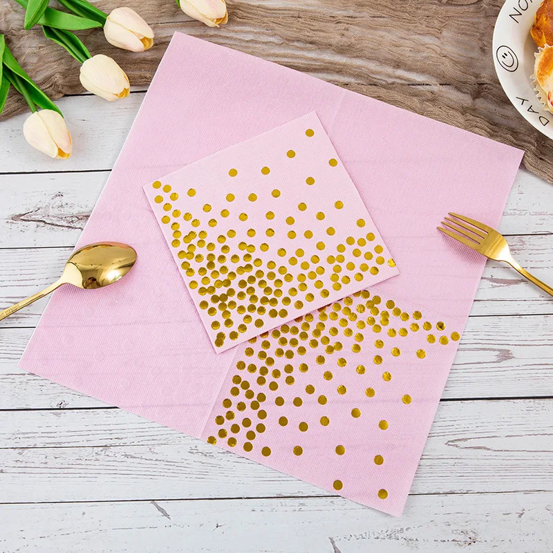 Gold Printed Paper Napkin Dinner Disposable Napkin Picnic Cocktail Birthday Party Supplies Wedding Decoration Party 20PC