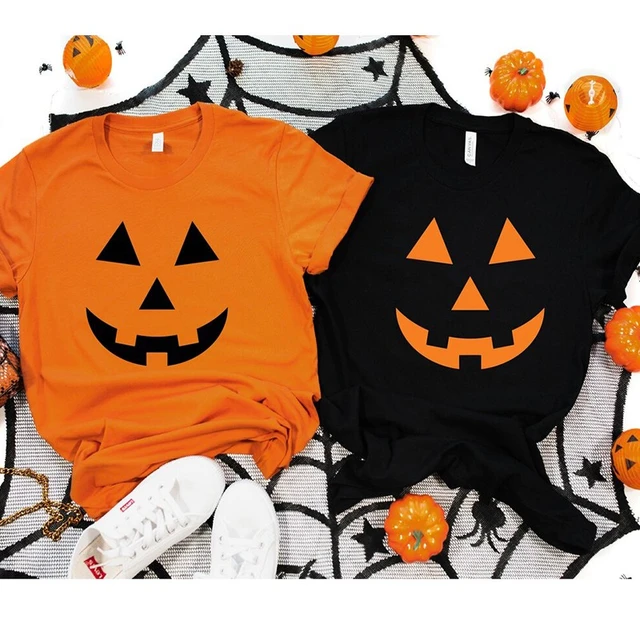 Pumpkin Face T-Shirt Funny Halloween Jack O Lantern Shirt (Orange