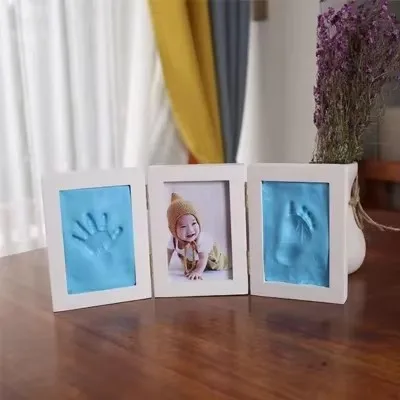 Baby Hand&Foot Print Hands Feet Mold Maker Bebe Baby Photo Frame With Cover Fingerprint Mud Set Growth Memorial Gift hand and footprint kit