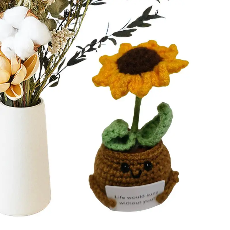 

Wool Knitted Doll With Positive Card Mini Crochet Emotional Support Pickle Doll Funny Crochet Doll Inspirational Gifts For Boys