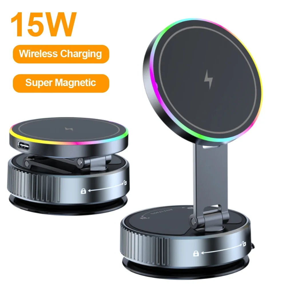 Enhanced Magnetic Wireless Car Phone Holder with Adjustable RGB Lighting and Fast Charging (25W)