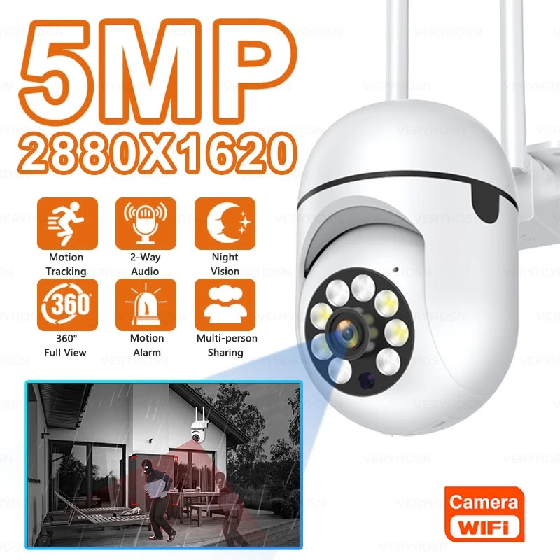 aliexpress.com - 5MP FHD Surveillance Camera CCTV IP Wifi Camera With Auto Tracking Night Vision Full Color Indoor Security Monitor waterproofing