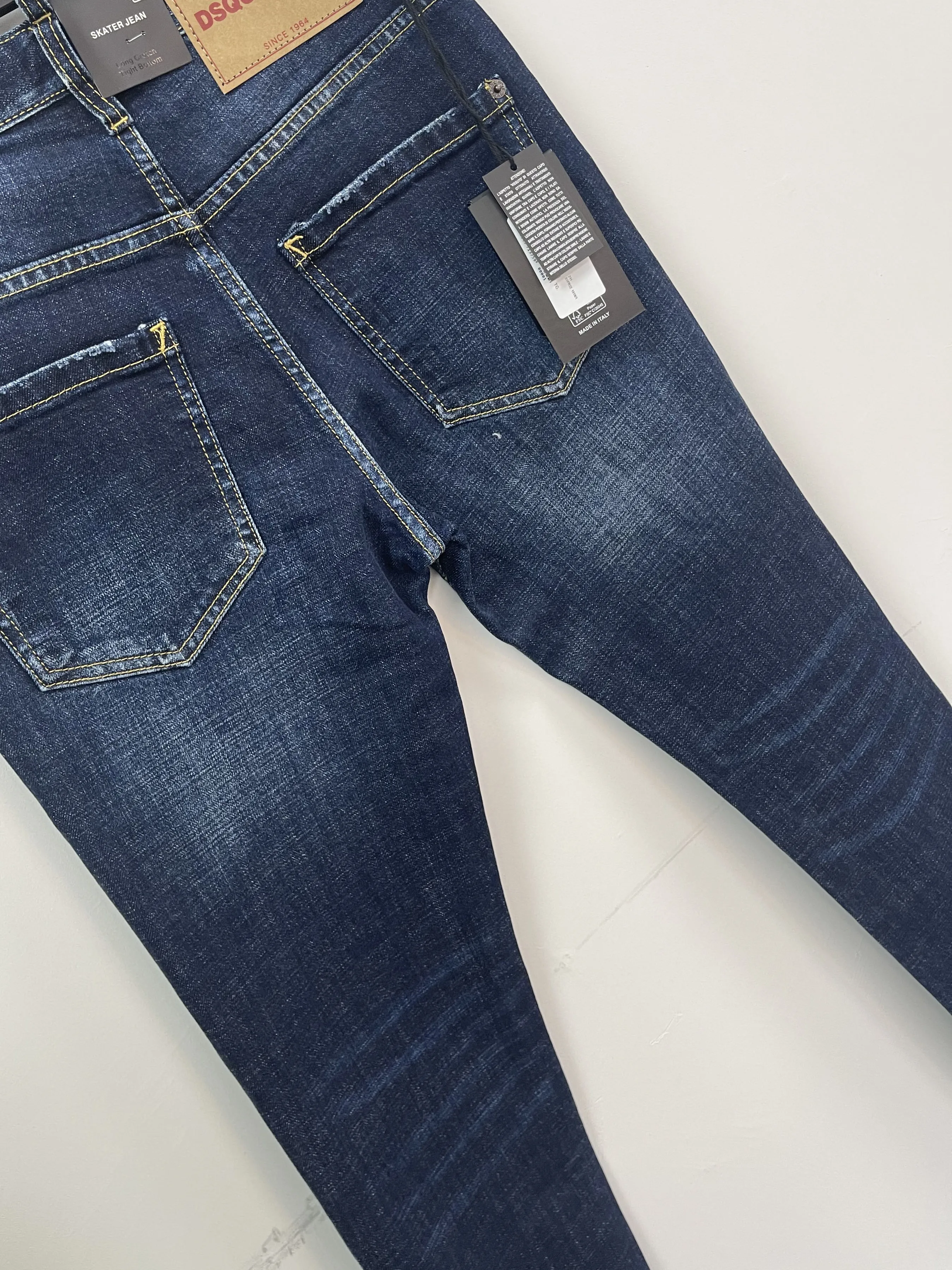 2024 New Water Wash Hole Patch Versatile Patch Splash Ink Paint Used Blue Men's D2 Jeans