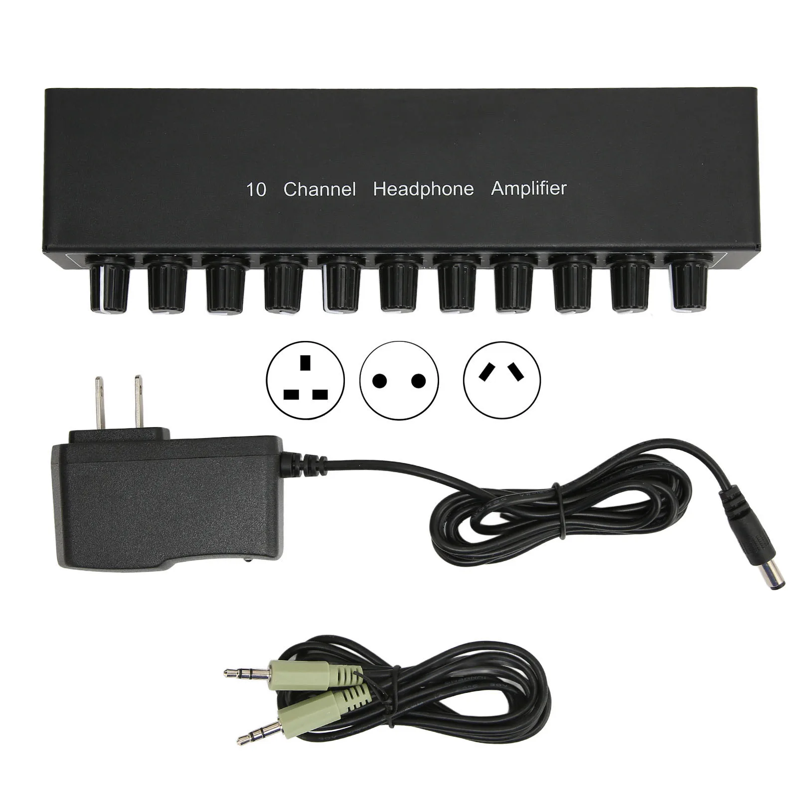 

Headphone Amplifier Aux Mini Jack 3.5mm Input 1 in 10 Out Channel Stereo Sound Amplifier Adapter Distributor 100‑240V
