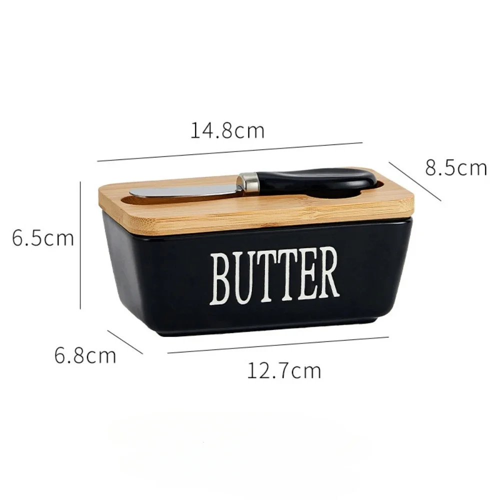 Butter Storage Box Ceramic Butter Container Box Restaurant Seal Storage Boxes Cheese Box Knife Bamboo Lid Butters Slicer Butter Dish Tableware