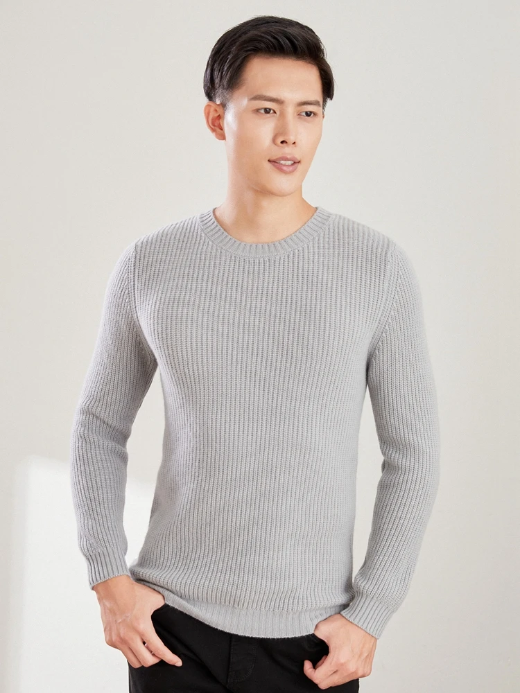 Men's 100% pure wool cashmere sweater round neck fashion knitted pullover autumn and winter casual thick top