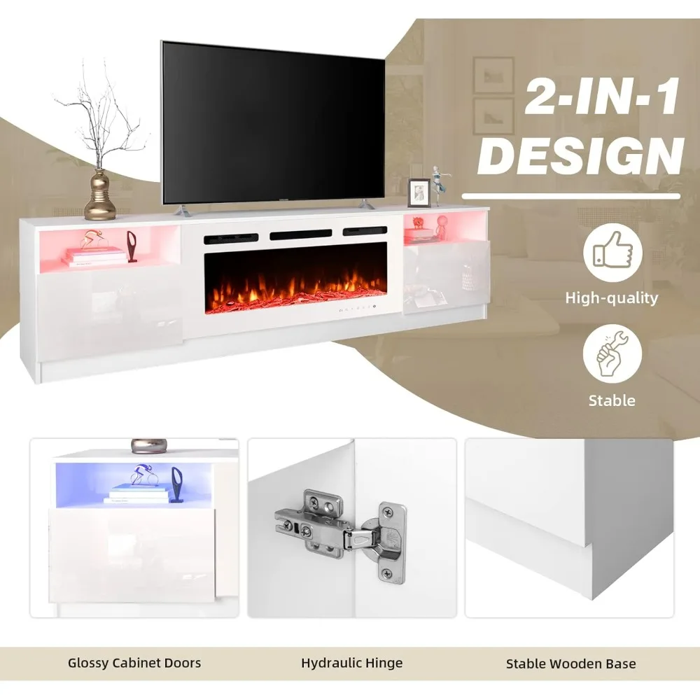 Fireplace TV Stand with 40'' Electric Fireplace, Entertainment Center with 16 Color Led Lights and 12 Flame Fireplace 4