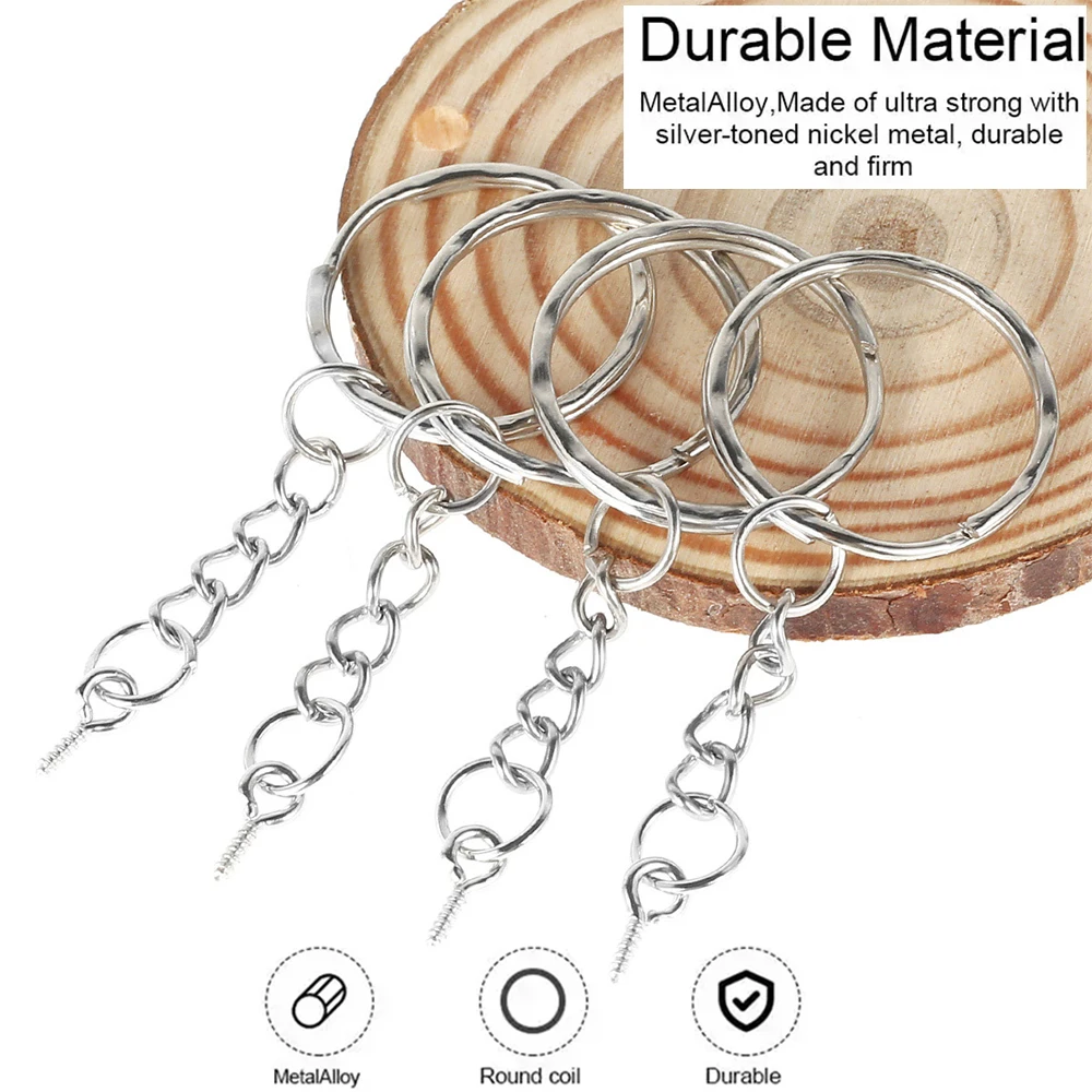 Keychain Rings Metal Blank Keyring Split Key Ring with 100Pcs Jump Rings & 100Pcs Screw Eye Pins for Organizing Keys Jewelry