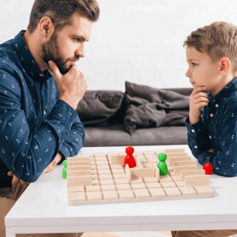 Wooden Tabletop Puzzle & Chess Game - Interactive Logical Thinking Board Toy