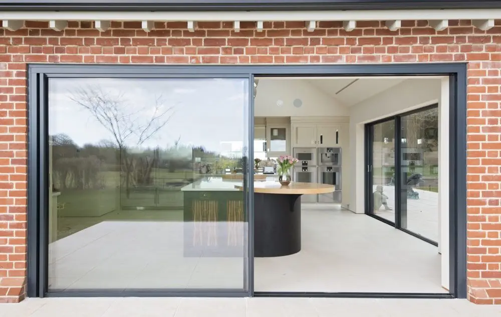 DN Sliding Door Aluminum Panoramic Tempered Glass Entry Patio Exterior Doors Household Front Door Office Home Decor