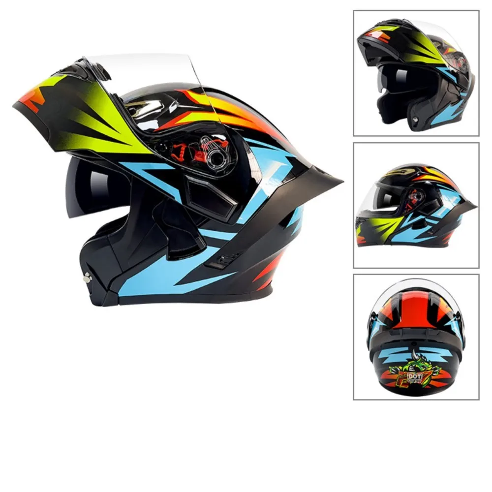 thumbnail image 1 of Casco de motocicleta abatible hacia arriba, aprobado por DOT, para motocross, casco de moto con doble lente, abierto, de cara completa, transpirable, para las cuatro estaciones, para hombres y mujeres, 1 of 5