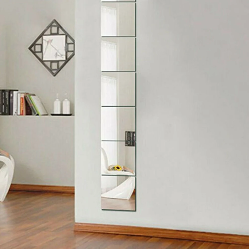 Description Picture 3 of item6Pcs Square Mirror Wall Stickers Decorations Glass Tile Decal For Living Room Setting Wall Bathroom DIY Splicing Decor 30cm