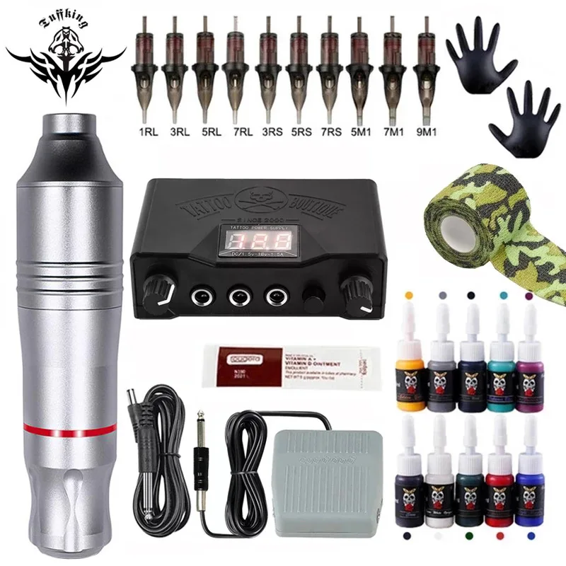 

Motor Tattoo Machine Kits Tattoo Power Supply Rotary Pen With Cartridges Needles Permanent Make-up Machine For Tattoo Beginners