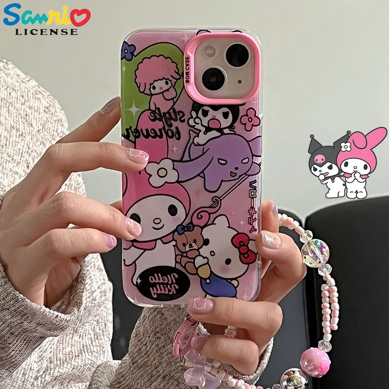 

Sanrio Anime Cute Anti-Drop Phone Case Kawaii Hello Kittys My Melody Chain Lanyard Phone Soft Case for Iphone14 Promax Girl Gift