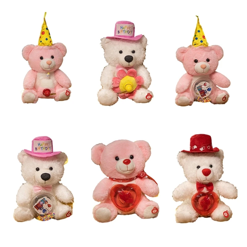 77HD Interactive Singing Bear Plush Toy for Kids LED Musical Stuffed Animal for Girlfriend Birthday Valentines Day Gift