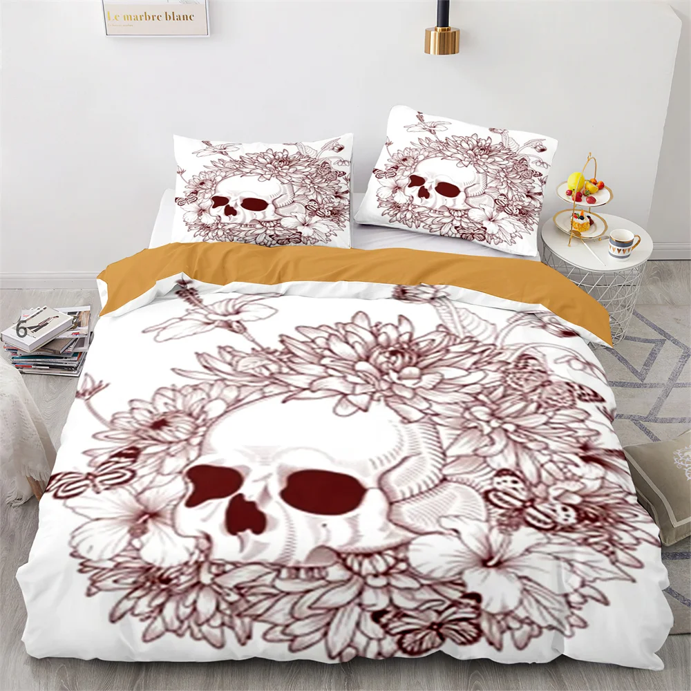 Skull Comforter Cover Red Hat Blue Hair Smile Duvet Cover Set King Size for Kids Boys Girl Halloween Gift Polyester Bedding Set