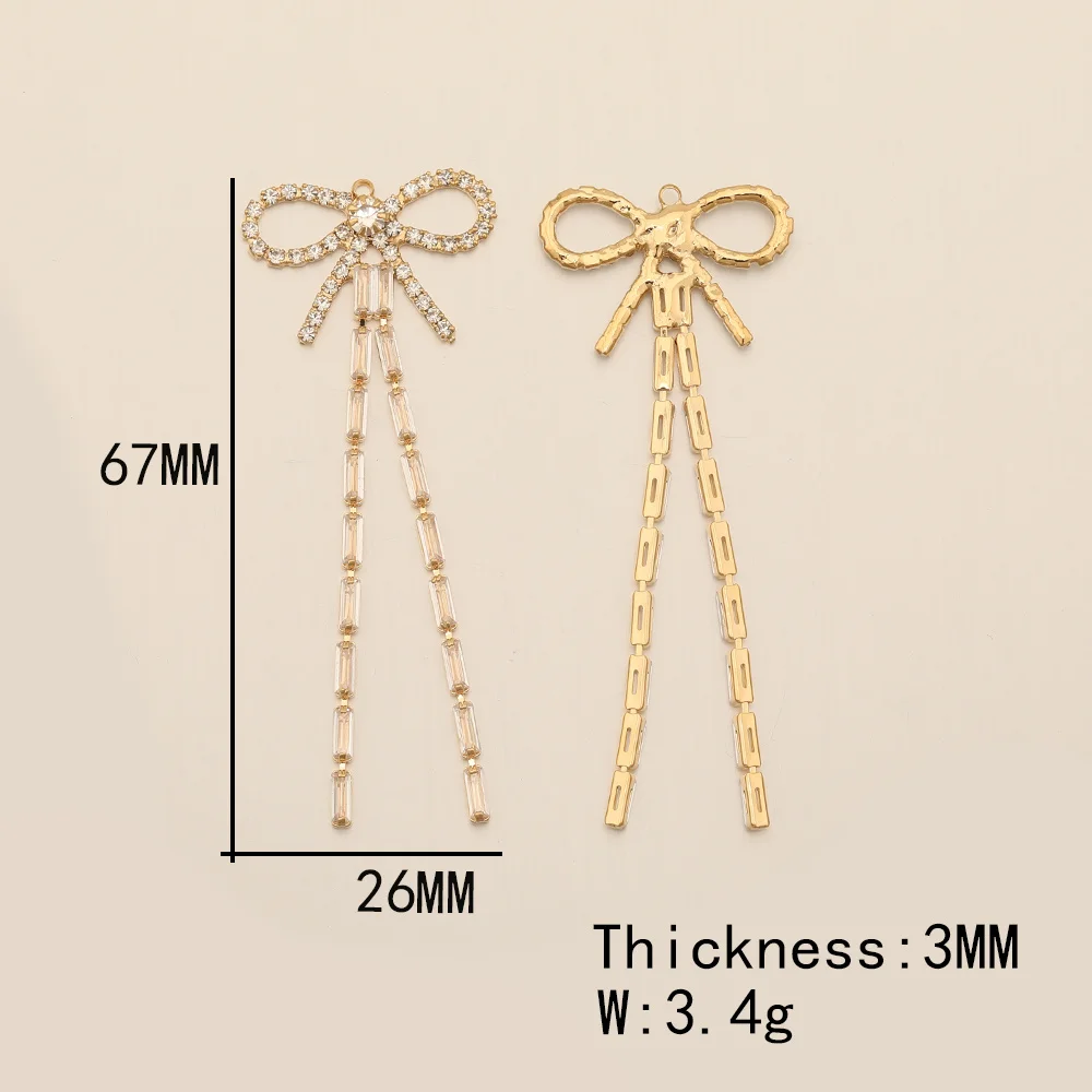 Cordial Design 26*67MM 20Pcs Jewelry Findings & Components/Hand Made/Bowknot Shape/DIY Jewelry CZ Charms/Genuine Gold Plating - cordial