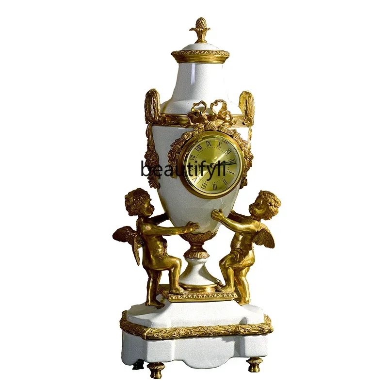 

European American New Classical Decorations and Accessories High-End Luxury Copper with Porcelain Soft Decoration Clock Clock