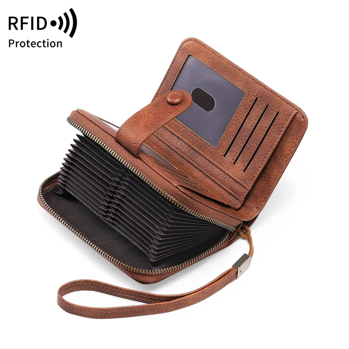 MIYIN Retro Große Kapazität RFID Geschirmte Damen Kurze Brieftasche Multi Card Slot Orgel Kreditkarte Tasche Multifunktionale Null Brieftasche – Detail 12