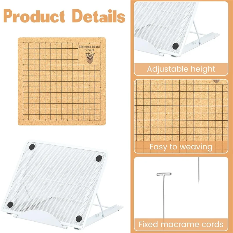 Durable 7X7 Inches Macrame Board Set Macrame Board And Metal Adjustable Holder For Braiding Cording Bracele