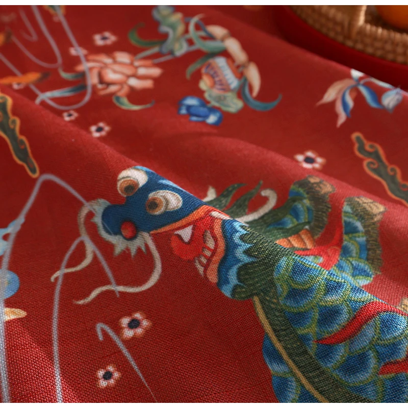 DAVINRICH Chinese Mythical Animals Decorative Tablecloth Retro Charm Oriental Style Rectangular Table Cloth Parties Banquet Deco - Image 6